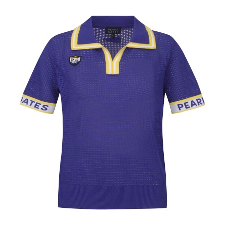 여성 로고 커프스 오픈 칼라 펀칭 니트