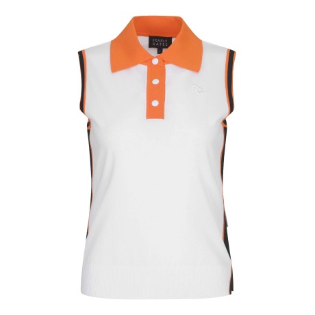 여성 컬러블록 슬리브리스 칼라 니트