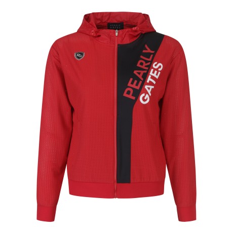 여성 컬러 믹스 로고 후드 집업