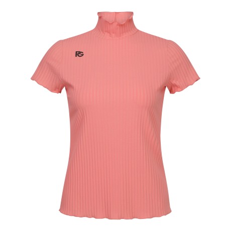 여성 프릴 하이넥 골조직 반팔 티셔츠