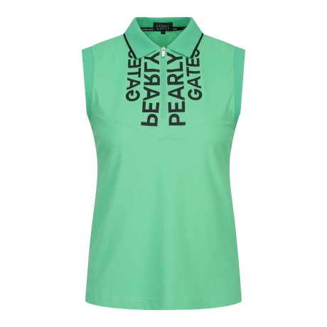 여성 로고 하프 집업 슬리브리스 칼라 탑