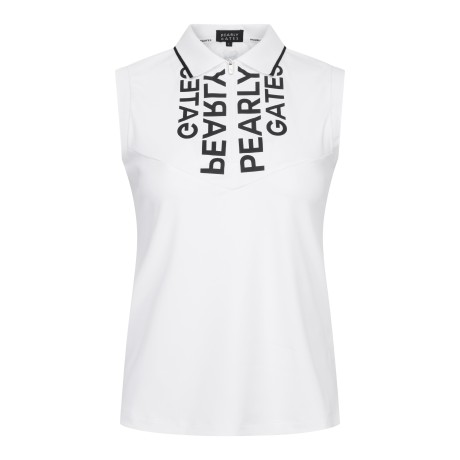 여성 로고 하프 집업 슬리브리스 칼라 탑