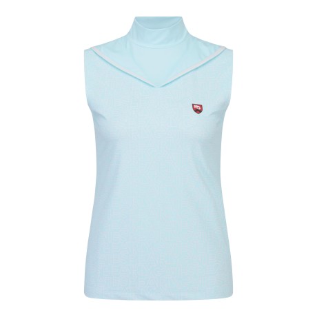 여성 모노그램 패턴 모크넥 슬리브리스 탑