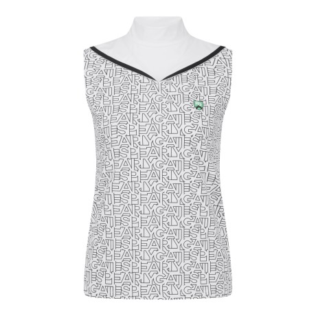 여성 모노그램 패턴 모크넥 슬리브리스 탑