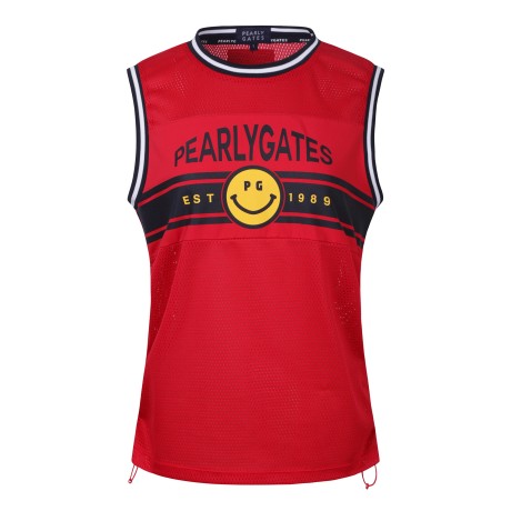 여성 스마일 사이드 스트링 프린팅 메쉬 베스트