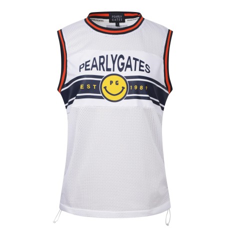 여성 스마일 사이드 스트링 프린팅 메쉬 베스트