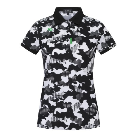 여성 카모 카라 반팔 티셔츠