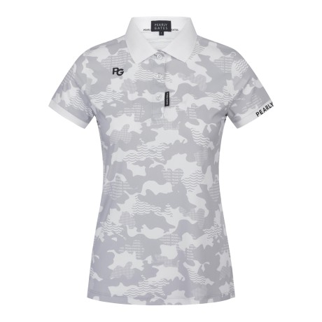 여성 카모 카라 반팔 티셔츠