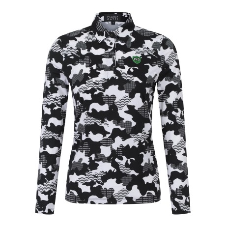 여성 카모 카라 긴팔 티셔츠