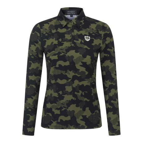 여성 카모 카라 긴팔 티셔츠