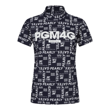 여성 로고 패턴 모크넥 반팔 티셔츠