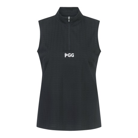 여성 체크 슬리브리스 하프 집업 티셔츠