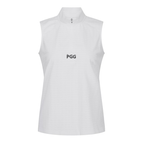 여성 체크 슬리브리스 하프 집업 티셔츠