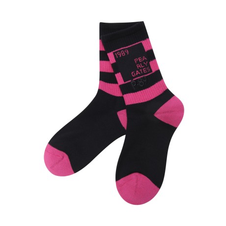 여성 배색 포인트 자수 레터링 양말