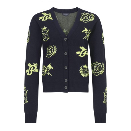 여성 심볼 자카드 니트 가디건