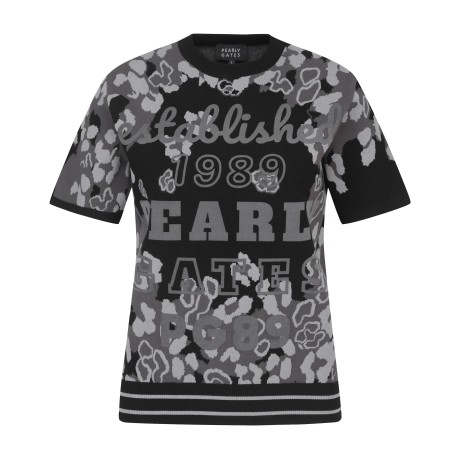 여성 카모 자카드 로고 반팔 니트