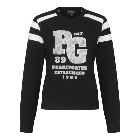 여성 로고 자카드 컬러 믹스 니트