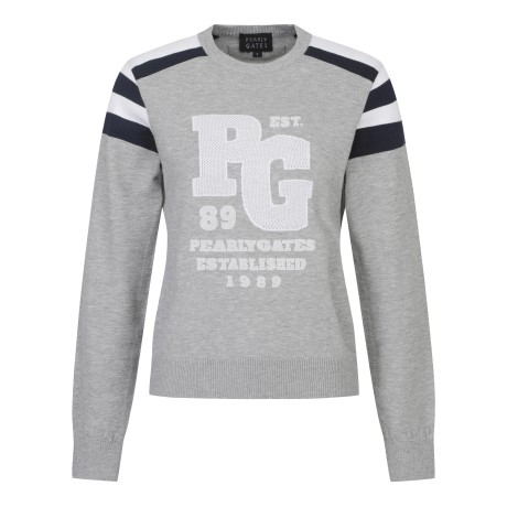 여성 로고 자카드 컬러 믹스 니트