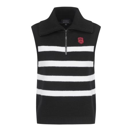 여성 스트라이프 하프 집업 니트 베스트