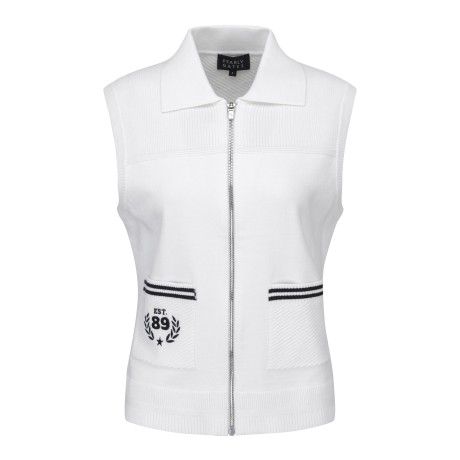 여성 패치 포켓 카라 집업 니트 베스트