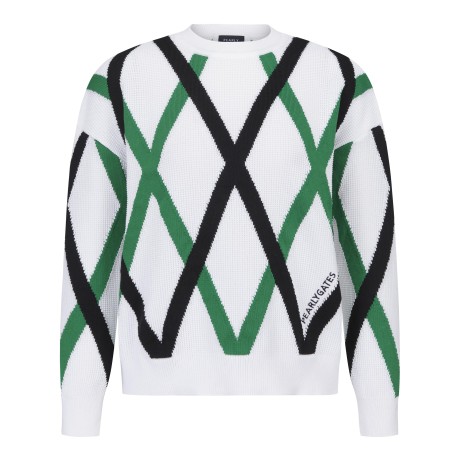 여성 컬러 아가일 자카드 라운드 스웨터