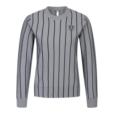 여성 스트라이프 엠블럼 뱃지 크롭 스웨터