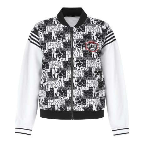 여성 컬러 블록 백 로고 점퍼