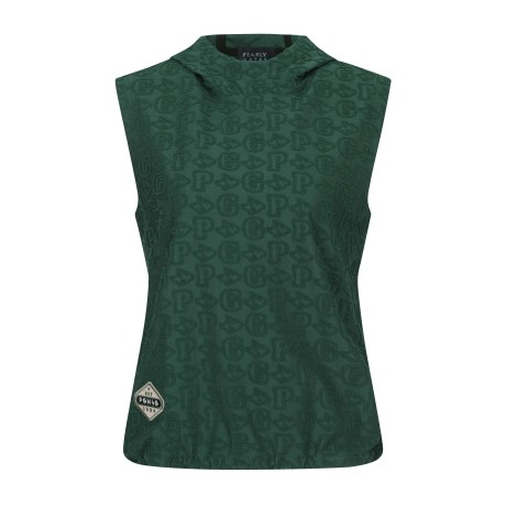 [가격인하] 여성 로고 부클 패턴 후드 슬리브리스 티셔츠