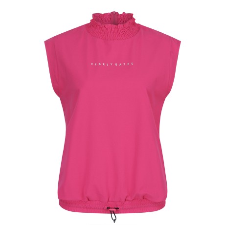 [가격인하] 여성 우븐 믹스 프릴 모크넥 슬리브리스 탑