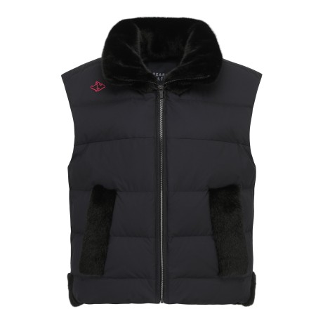 여성 페이크 퍼 블록 바니 구스 다운 베스트