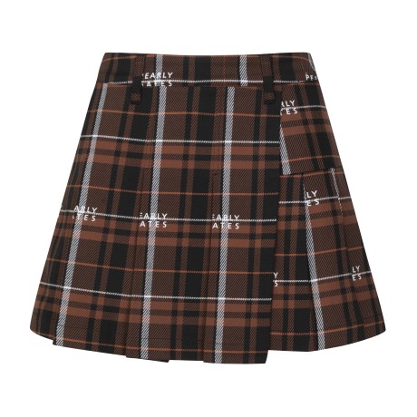 여성 로고 타탄 체크 플리츠 믹스 스커트