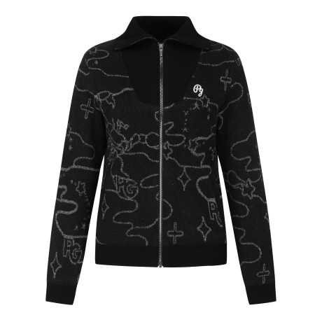 [가격 인하] 여성 글리터 별자리 카라 집업 방풍 니트 가디건