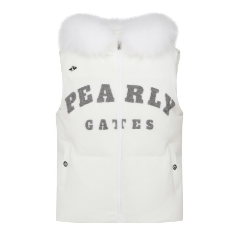 [가격 인하] 여성 배색 니트 로고 퍼 방풍 후드 패딩 베스트