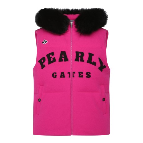 [가격 인하] 여성 배색 니트 로고 퍼 방풍 후드 패딩 베스트