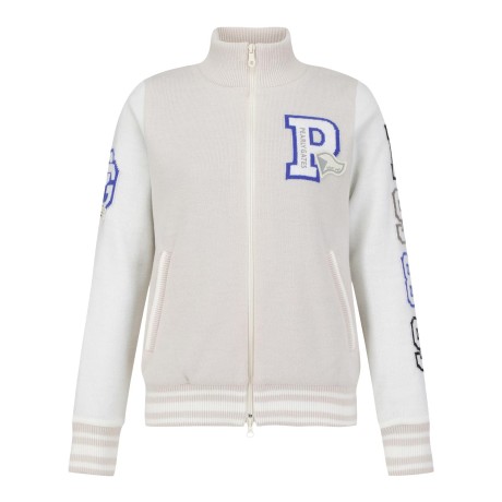 여설 로고 패치 컬러 믹스 집업 스웨터