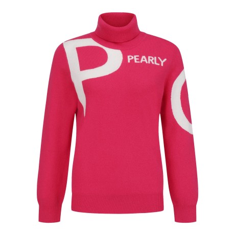 여성 컬러 로고 자카드 터틀넥 스웨터