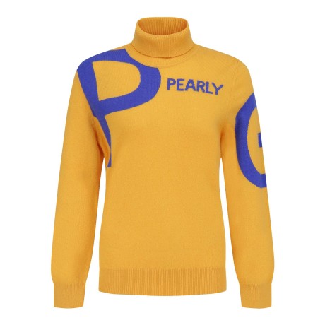 여성 컬러 로고 자카드 터틀넥 스웨터