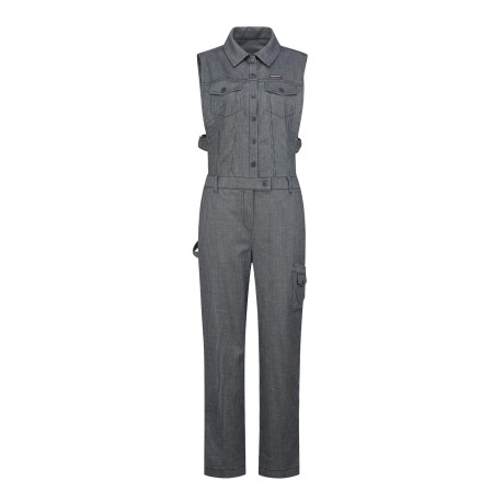 여성 패턴 슬리브리스 칼라 점프수트