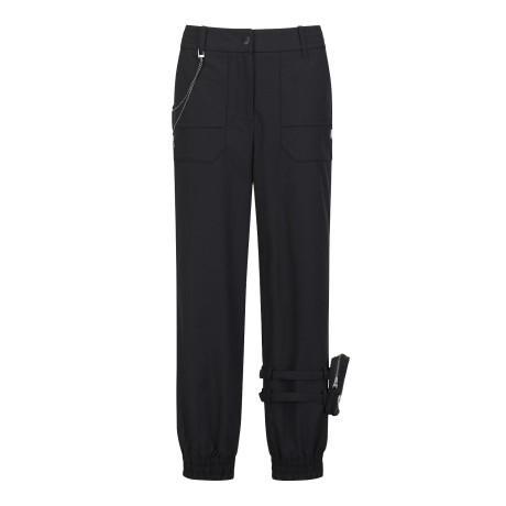 여성 솔리드 헴라인 포켓 밴딩 조거 팬츠