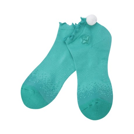 여성 폼폼 배색 프릴 단목 양말