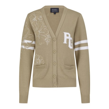 여성 스티치 플로럴 로고 니트 가디건