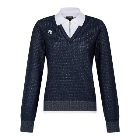 [ONLY BUCKET] 여성 하프 집업 배색 카라 긴팔 니트