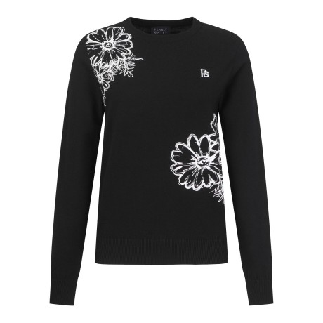 여성 플라워 프린트 라운드 스웨터