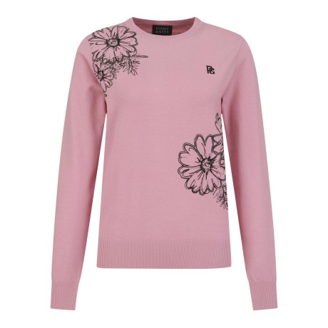 여성 플라워 프린트 라운드 스웨터