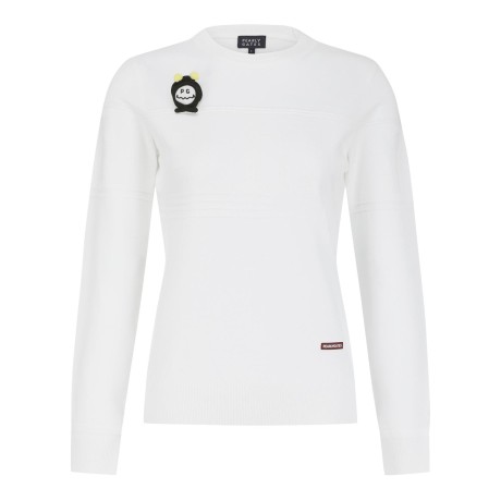 여성 탈착 스마일 비 로고 니트