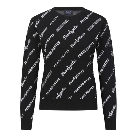 여성 사선 로고 자카드 긴팔 니트