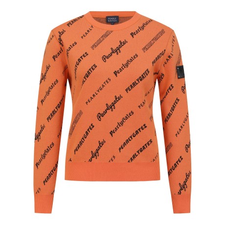 여성 사선 로고 자카드 긴팔 니트