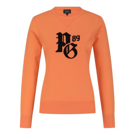 여성 배색 부클 로고 긴팔 니트