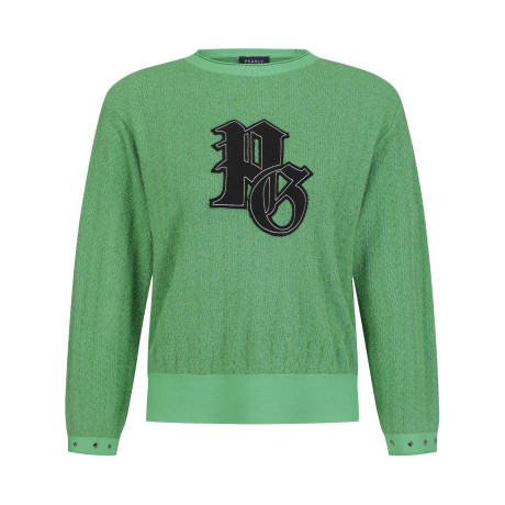 여성 엠블럼 뱃지 테리 크롭 스웨터