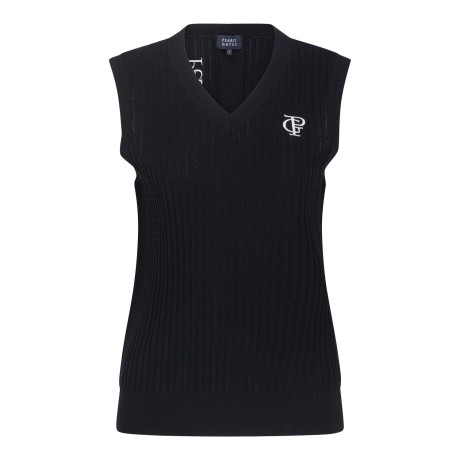 여성 로고 자수 케이블 니트 베스트